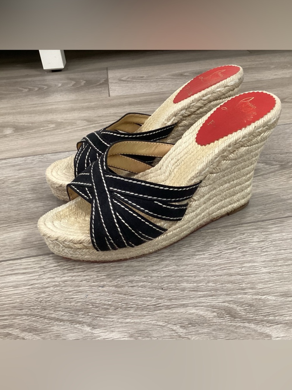 Christian Louboutin Espadrille Wedge Sandals 37 US 7 black - Picture 2 of 8